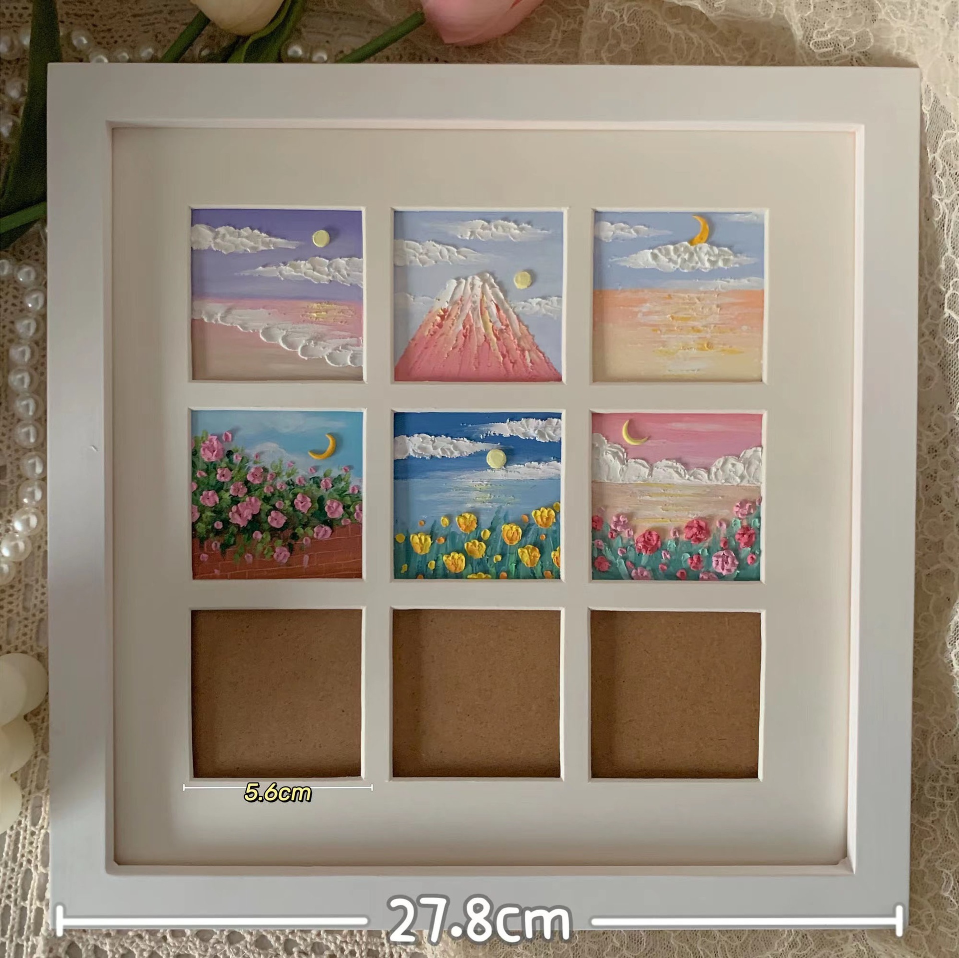 Four Grid Canvas Frame Square 10x10 No Pressure Stereograph Advanced Simple White Wooden Frame Can Be Hung and Can Be Placed
