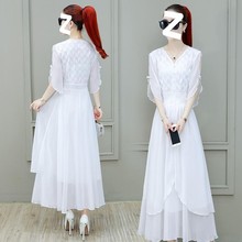 雪纺连衣裙夏季女装长款显瘦2023新款气质修身白色超仙大摆长裙子
