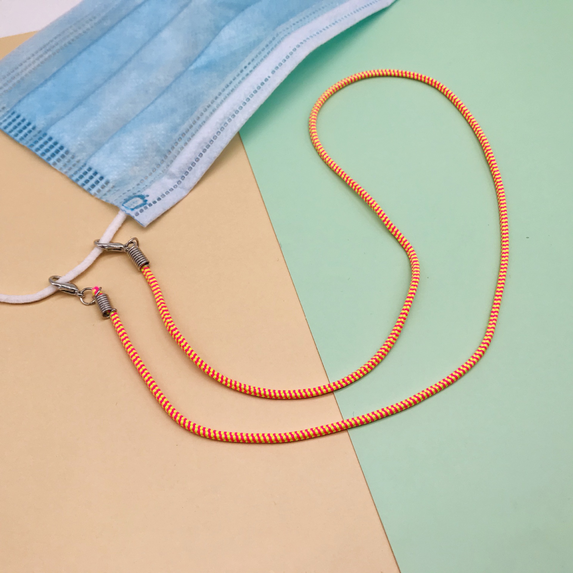 厂家直供口罩配饰 ins条纹双色弹力挂脖防丢口罩绳 口罩编织挂绳