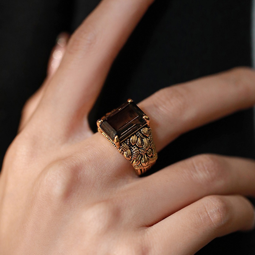 s925银肌理花朵交织方形茶晶戒指女-阿里巴巴