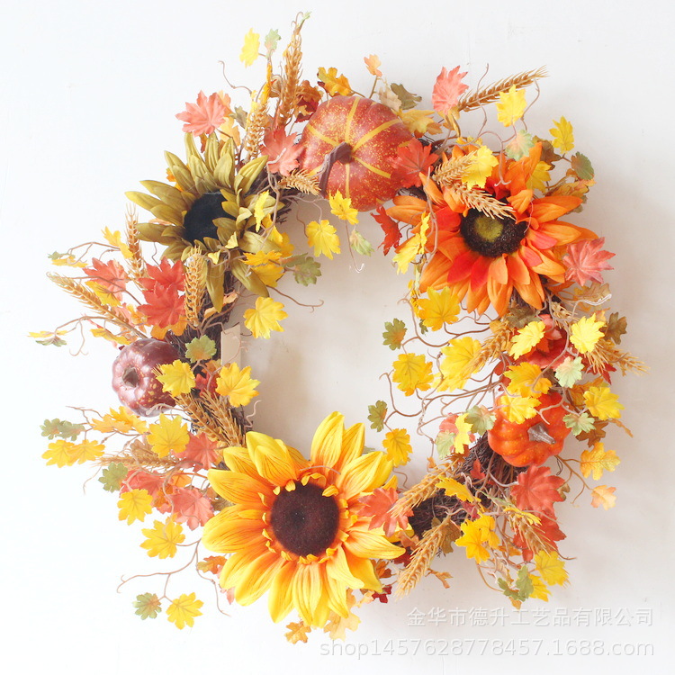 DSEN Cross-Border E-Commerce Amazon Autumn Color Thanksgiving Harvest Festival Pumpkin SUNFLOWER Maple Leaf Berry Vine Ring Garland