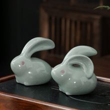 兔年小兔子茶宠茶玩摆件哥窑可养桌面茶道配件茶桌茶台小饰品