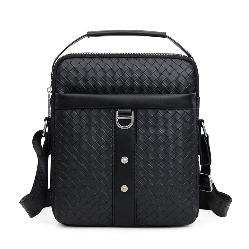 Men's New Woven Shoulder Bag Korean Fashion Casual Portable Messenger Bag Pu Waterproof Cross-Border Business Men's Bags