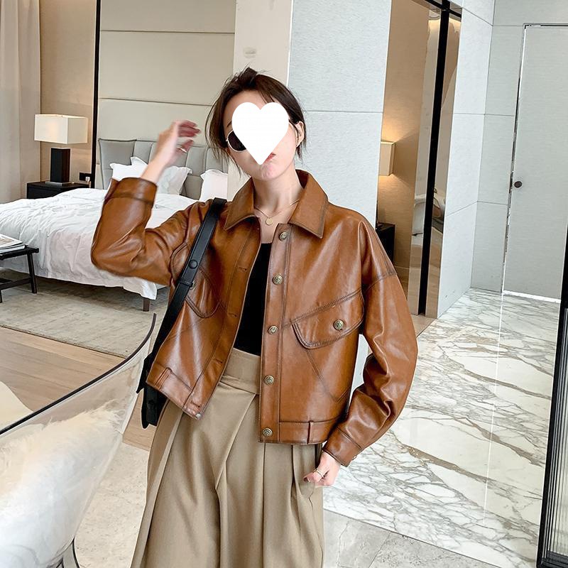 Genuine Leather Clothes Coat for Women 2023 Spring and Autumn New Sheepskin Short Autumn and Winter Velvet Hoodie Casual Jacket