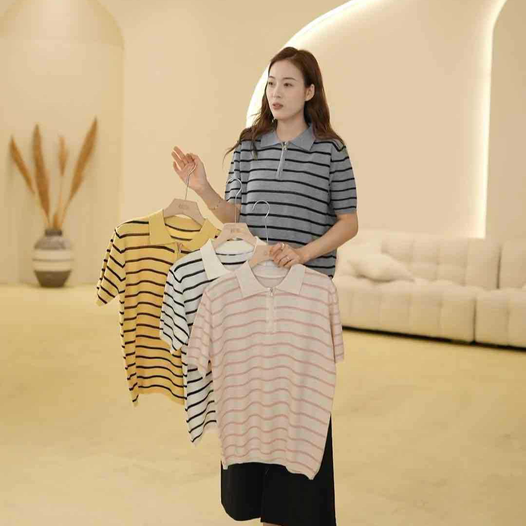 h0606-171代购款条纹polo领天蚕丝时尚上衣g-阿里巴巴