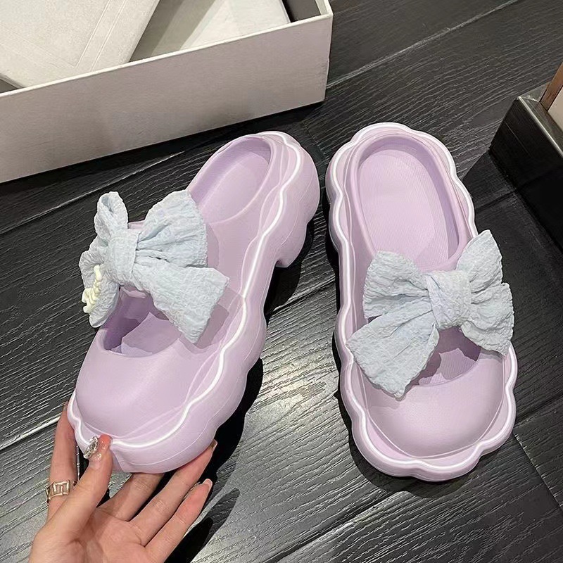 Closed Toe Sandals Women's Summer New Internet Celebrity Ins Outdoor Wear Shit Feeling Thick Bottom Fairy Style Bow Beach Shoes