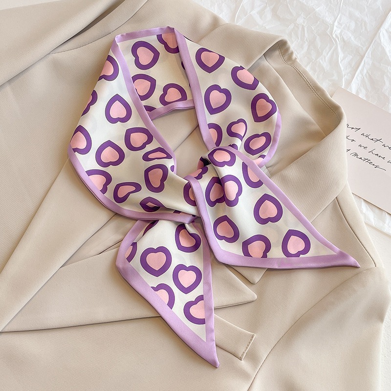 Romantic Purple Long Strip Small Silk Scarf Thin Narrow Women Hair Band Tied Bag Ribbon High-End Gift Ribbon