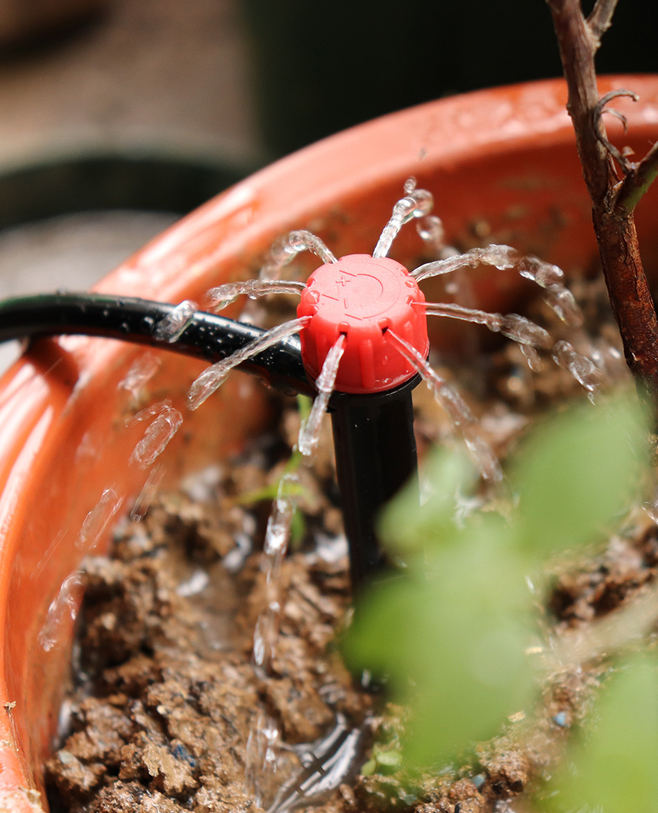 16cm地插式可调红色滴头8孔喷头园艺浇花果园艺果树灌溉接4/7毛管-阿