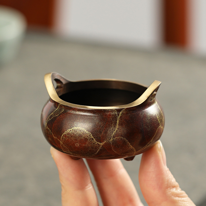 红色迷你三足线香炉香插香座檀香炉铜家用香薰炉茶道摆件小号沉香