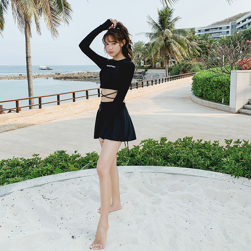 2023新款泳衣女夏分体长袖保守遮肚显瘦网红韩国ins泡温泉泳装女