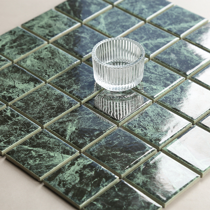 港式复古大花绿马赛克瓷砖卫生间浴室墙砖奶茶店餐厅背景墙洗手间