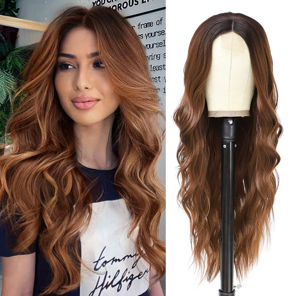 跨境流行欧美小蕾丝假发女渐变色4/30#长卷发大波浪化纤头套wigs