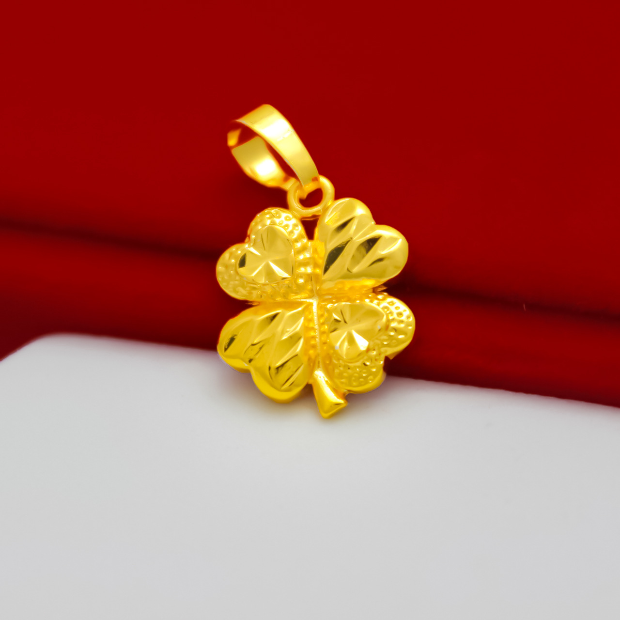 四叶草好运幸运女款配件纯金色气质吊坠通用镀金礼物首饰-阿里巴巴
