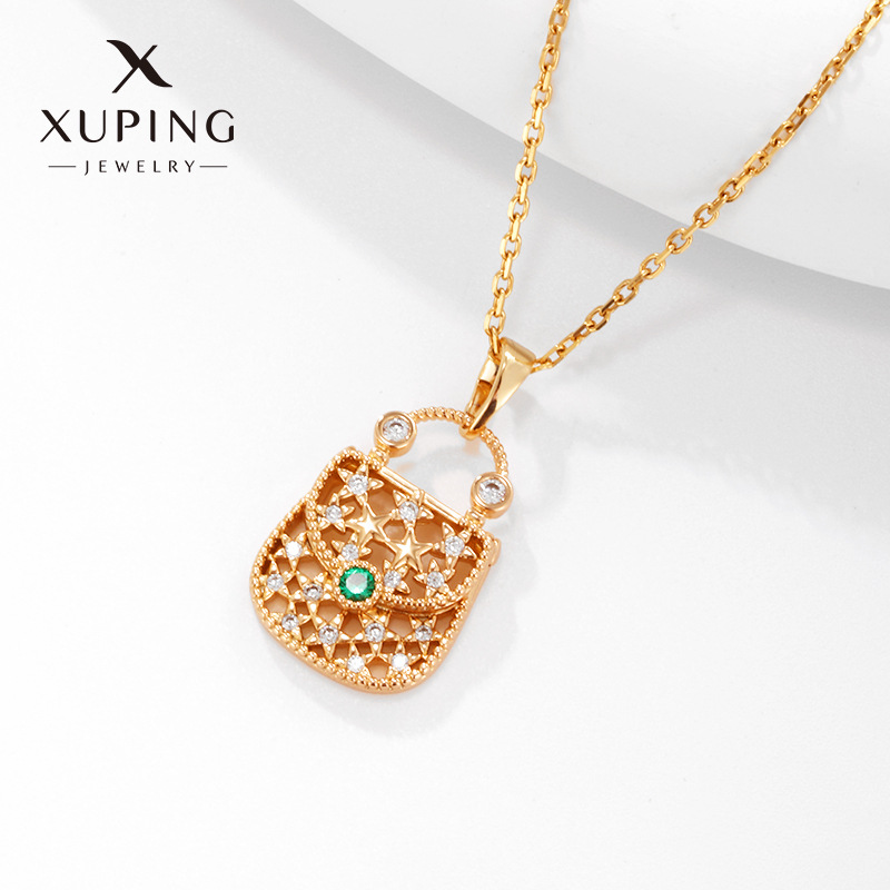 Xuping Jewelry Cross-Border European and American New Women‘s Bag Pendant Necklace Women‘s Alloy Gold-Plated Hollow Handbag Pendant