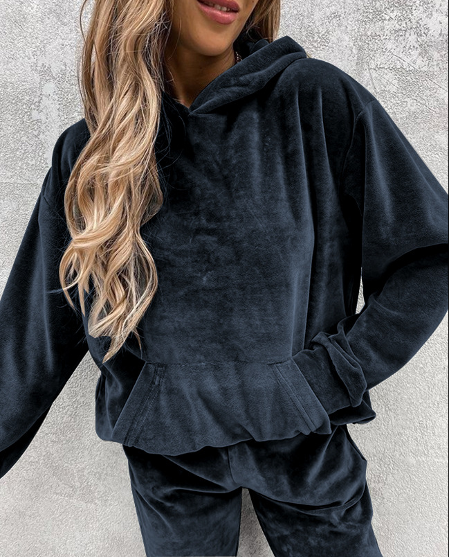 2023 Cross-Border Foreign Trade Autumn and Winter Sports New European and American Women's Clothing Amazon Loose-Fitting Solid Color Long Sleeves Leisure Suit