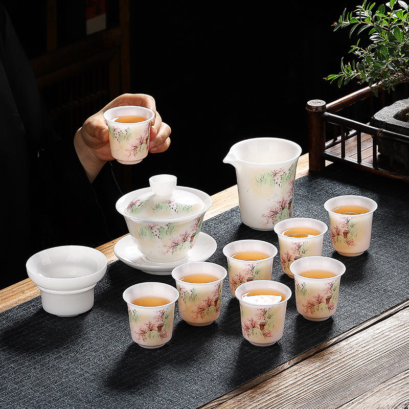 冰种羊脂玉陶瓷功夫茶具套装商务活动礼品公司开业送客户随伴手礼