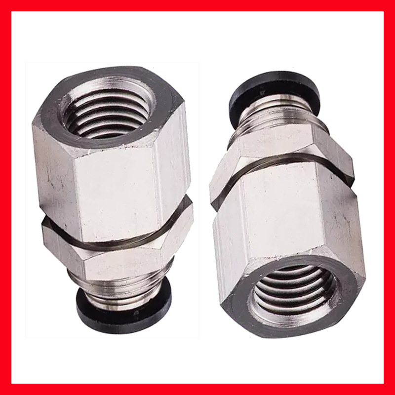 穿板隔板内螺纹直通铜气动管快速接头金属元气件气管快插接头pmf