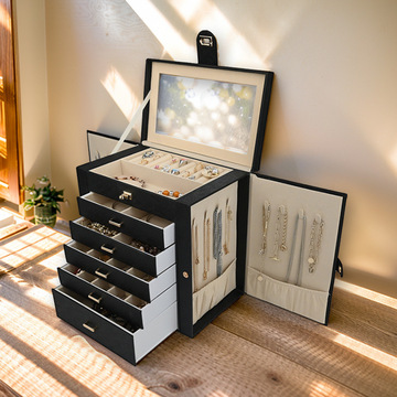 跨境多层大容量珠宝首饰盒皮革项链饰品盒耳环戒指首饰收纳箱