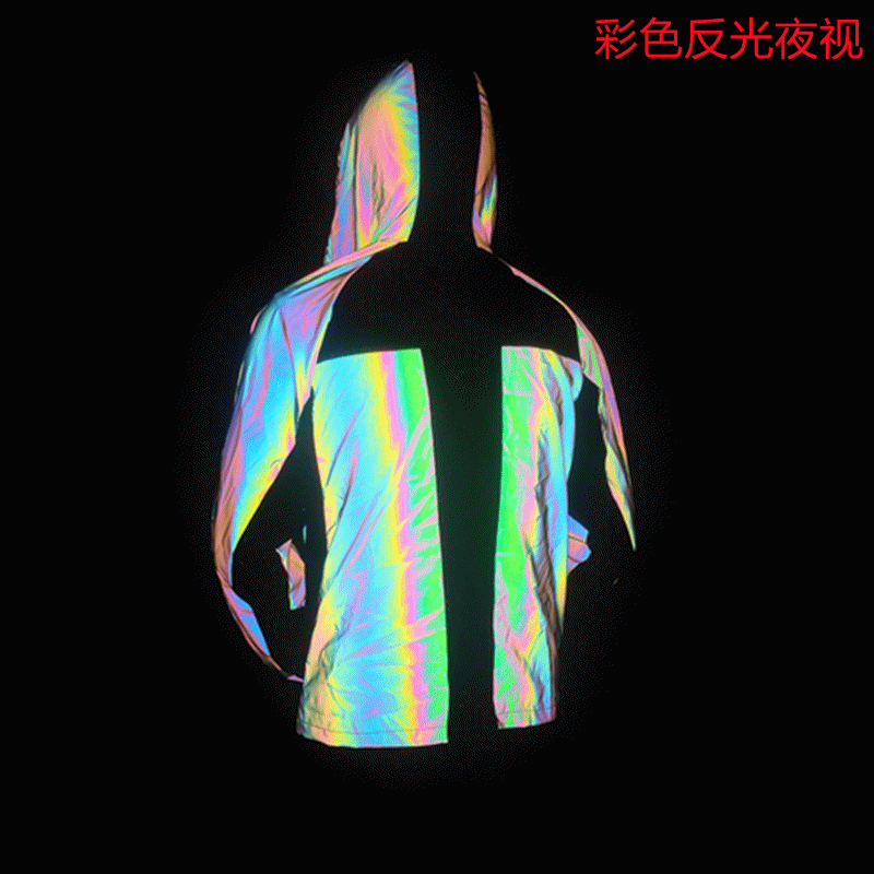 现货3m反光夹克夜视骑行服网布拼接透气反光衣宽松休闲运动外套潮