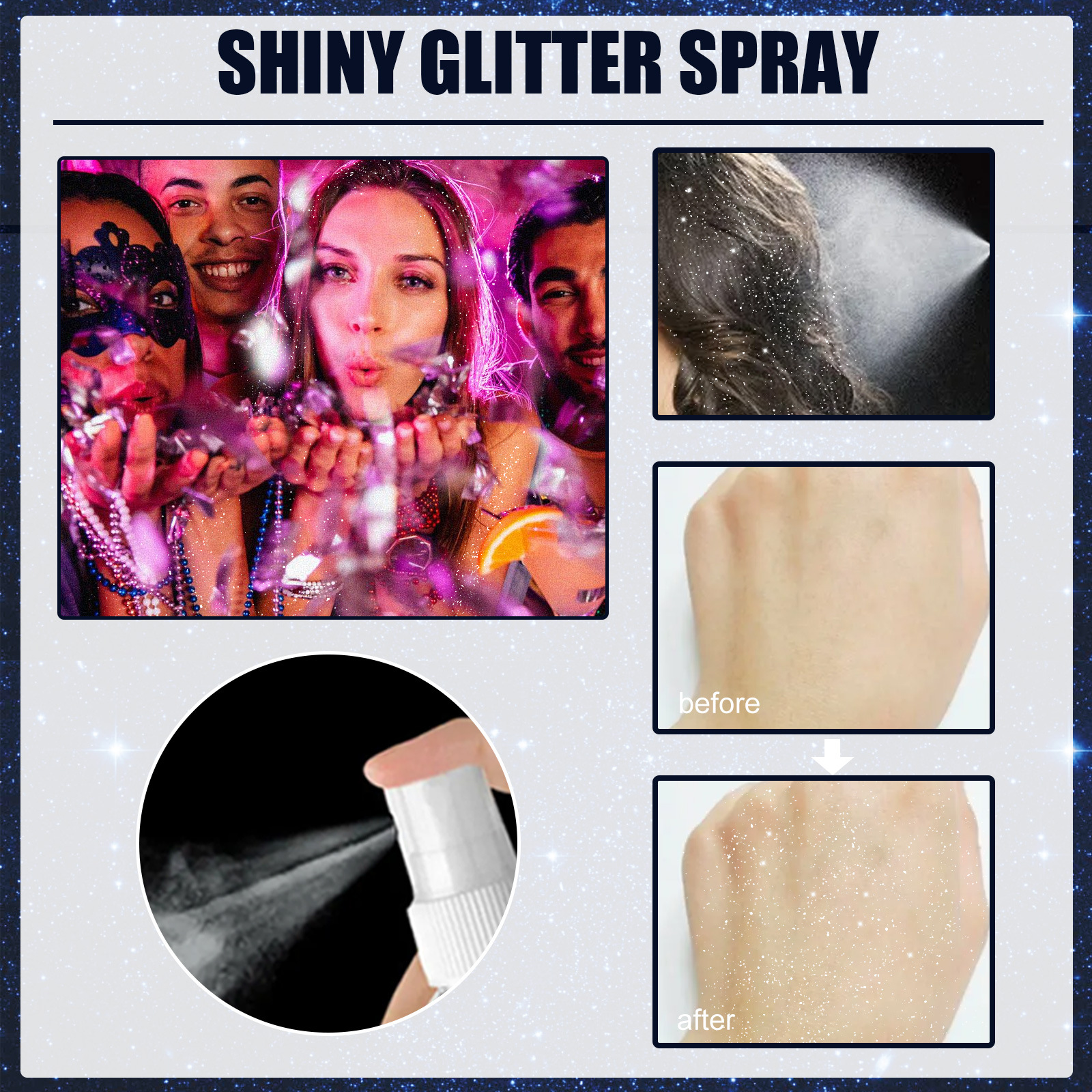 Eelhoe Flash Spray Nightclub Party Skin Brightening Glitter Clothing Highlight Halloween Brightening Makeup