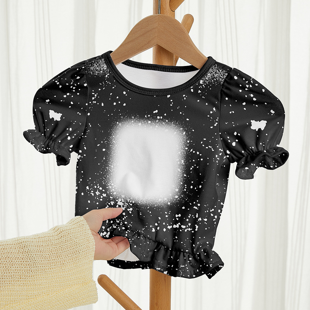 Children's T-shirt Toddler Puff Sleeve Top with Swing Tie-Dyed 230G Imitation Cotton Pull Frame Sweat-Absorbent Short Sleeve Little Girl