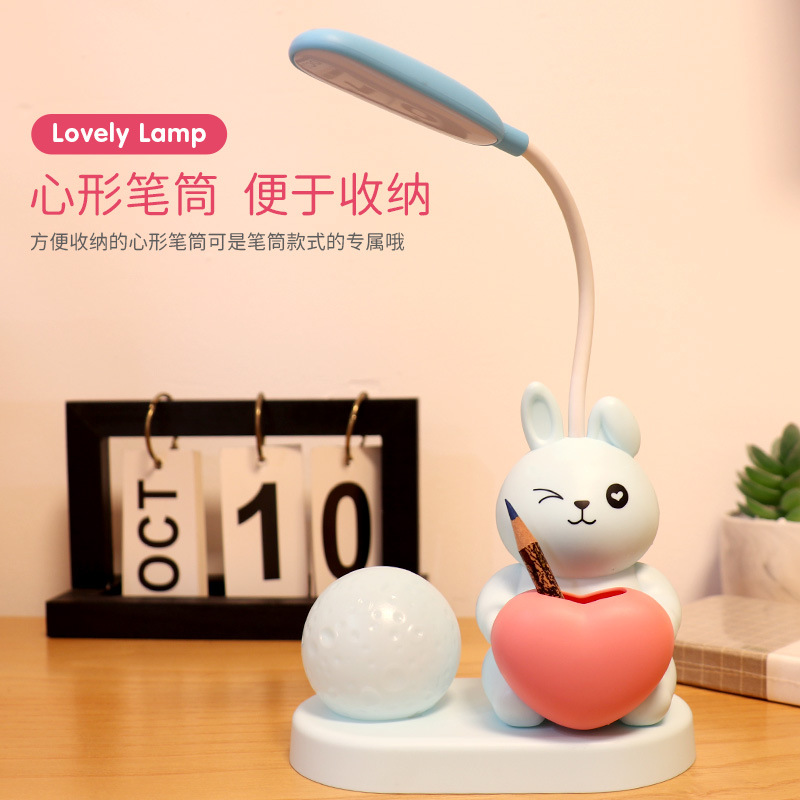 Cute Pet Cartoon Desk Lamp Pen Holder with Moon Night Light USB Charging Creative Desk Lamp Desktop Decoration Promotion