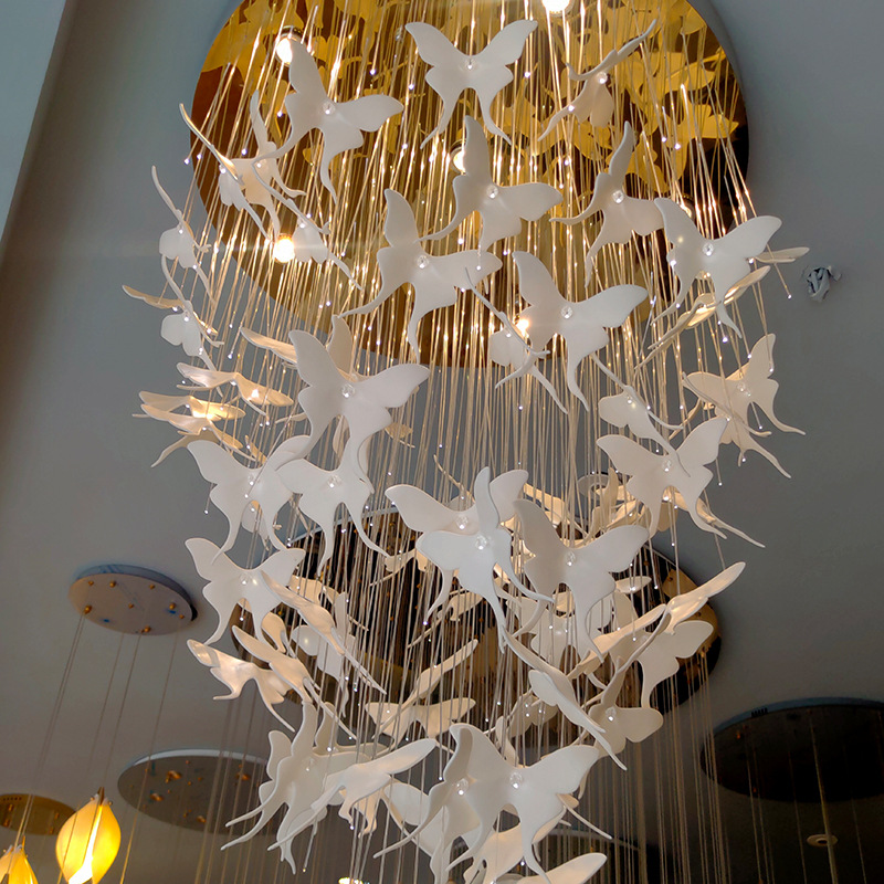后现代简约创意设计师个性别墅售客厅楼部蝴蝶陶瓷发光光纤吊灯