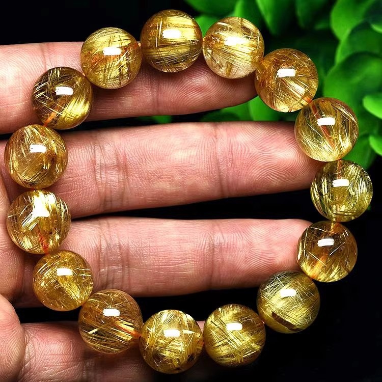 Brazil Gold Rutilated Quartz Bracelet Women's Natural Crystal Gold Rutile Yellow Hair Crystal Citrine Bracelet Hair Crystal Men's Gift