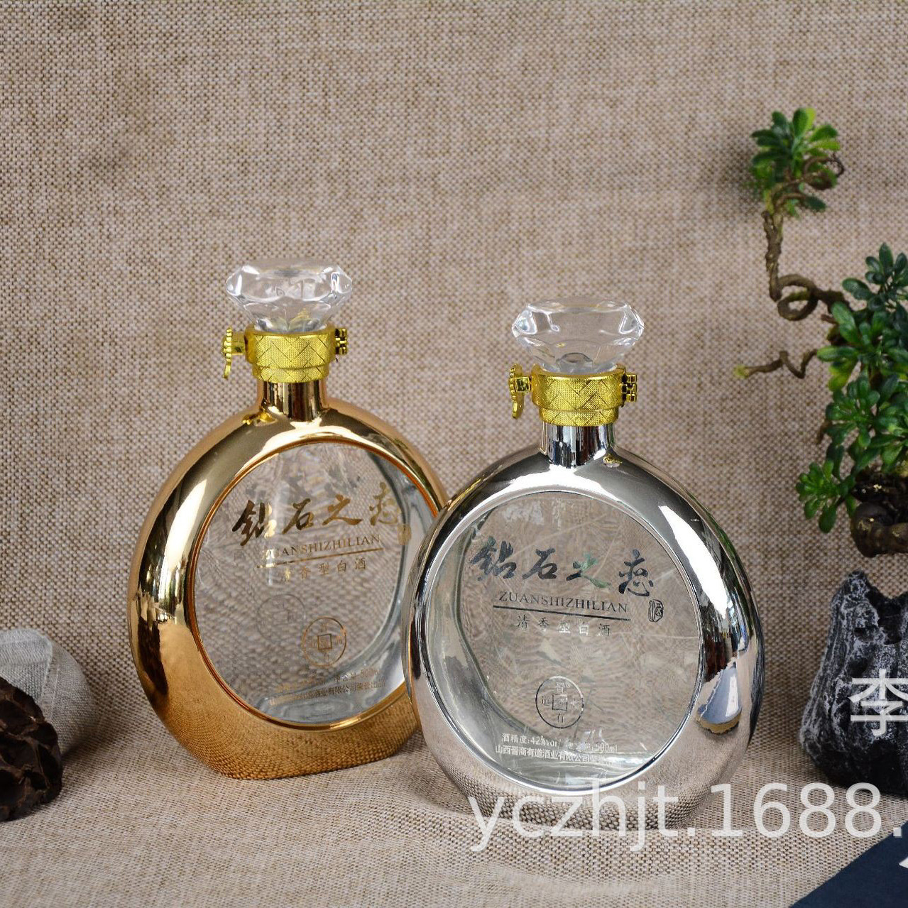 创意500ml晶质料玻璃酒瓶电镀烤花白酒瓶配套水晶玻璃盖洋酒瓶