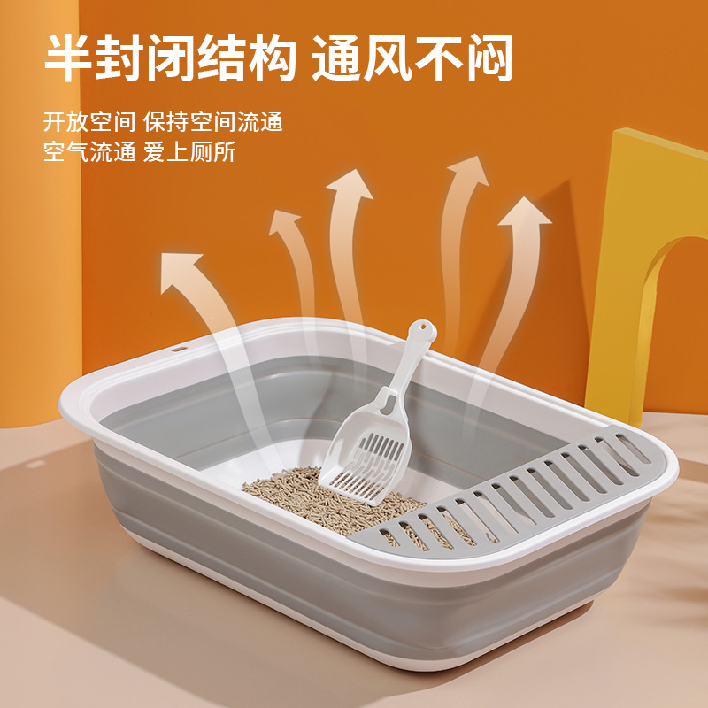 New Folding Litter Box Wholesale Large Deodorant Anti-Splash Semi-Closed Litter Box Anti-Sand Folding Cat Toilet