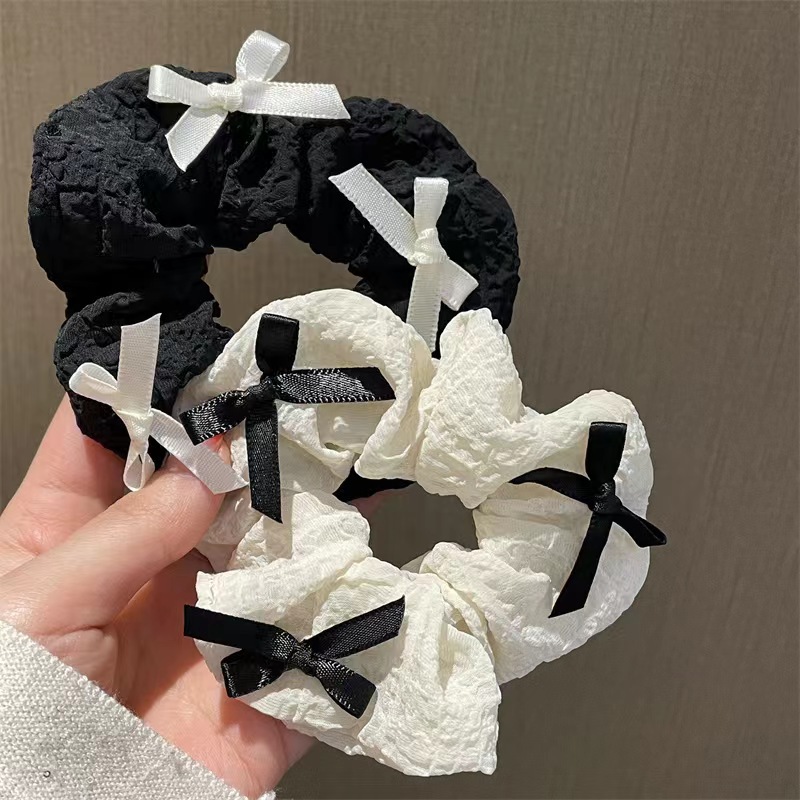Summer New Simple Japanese Bow Hair Rope Large Intestine Ring Tie Balls Ponytail Rubber Band Fashion All-Match Hair Accessories