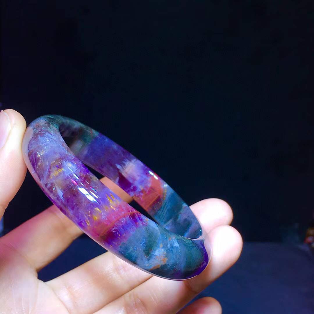 天然极光23紫钛牙消磁能量水晶手镯红幽灵金黄板钛晶四色体手镯
