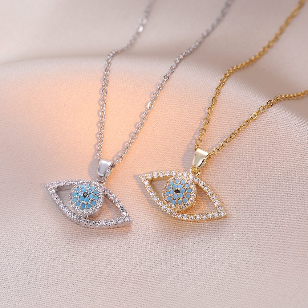 项链女网红跨境旋转恶魔之眼小众轻奢新款设计感吊坠气质钛钢项链