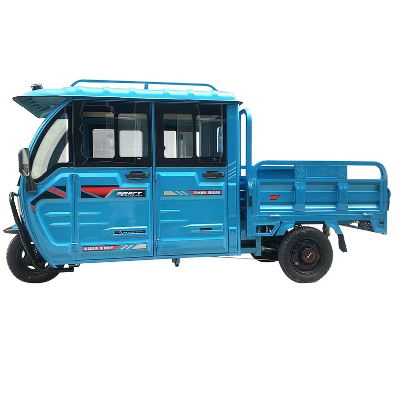 半封闭双排电动三轮车带棚载重电瓶车厂供载货拉货成人电动车 图片
