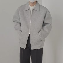 韩国2024春秋新款男士休闲灰色翻领夹克宽松韩版潮流短款廓形外套