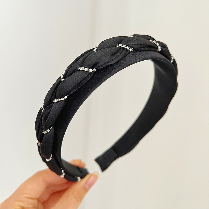 Solid Color Dough-Twist Style Plaits Headband Korean Style Light Luxury All-Matching Weaving High-Grade Rhinestone Hair Fixer Headband Hair Accessories Female F066