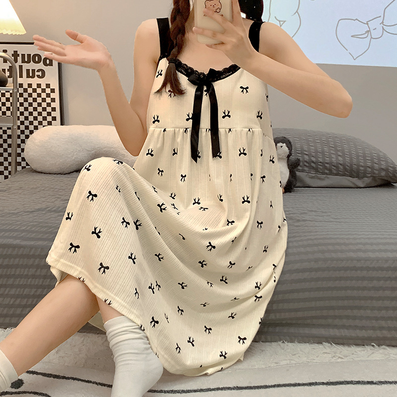 吊带睡裙女夏季薄款6535棉大码睡衣加肥宽松胖mm240斤夏天家居服