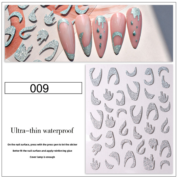 Nail Stickers Paper Net Red Affordable Luxury Style Diamond in the Debris Silver Line Series Silver French Line Pattern Nail Sticker