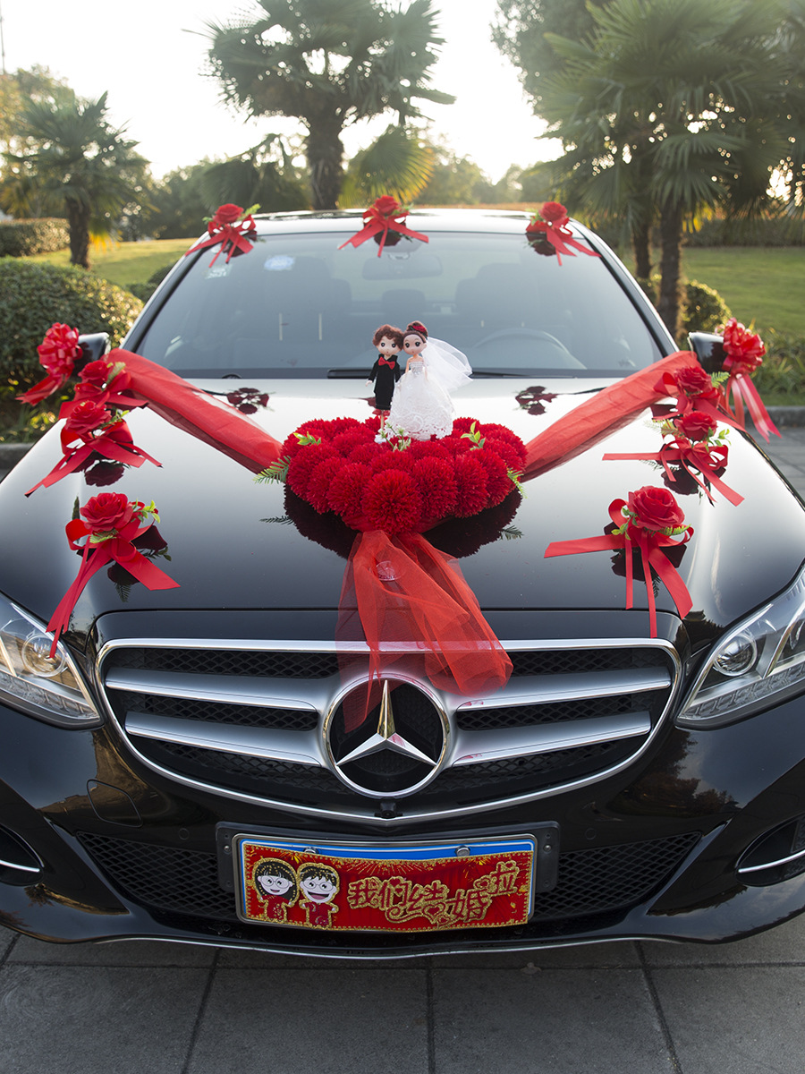 婚车装饰车头花结婚用品婚庆主婚车布置套装创意个性花车车队全套