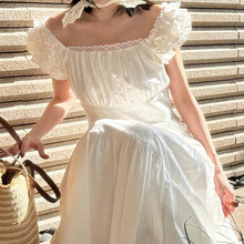 MEIPIN【梨花雪】法式白色连衣裙女夏季碎花泡泡袖新中式长裙显瘦