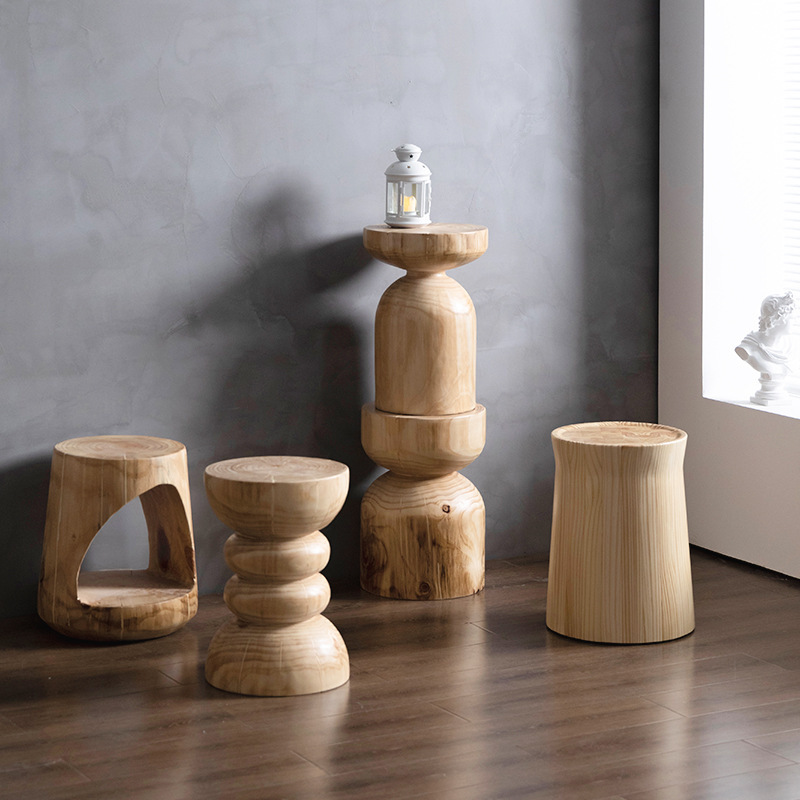 创意设计个性木墩凳子个性矮凳民宿酒店边几角几泡茶桌树桩圆凳