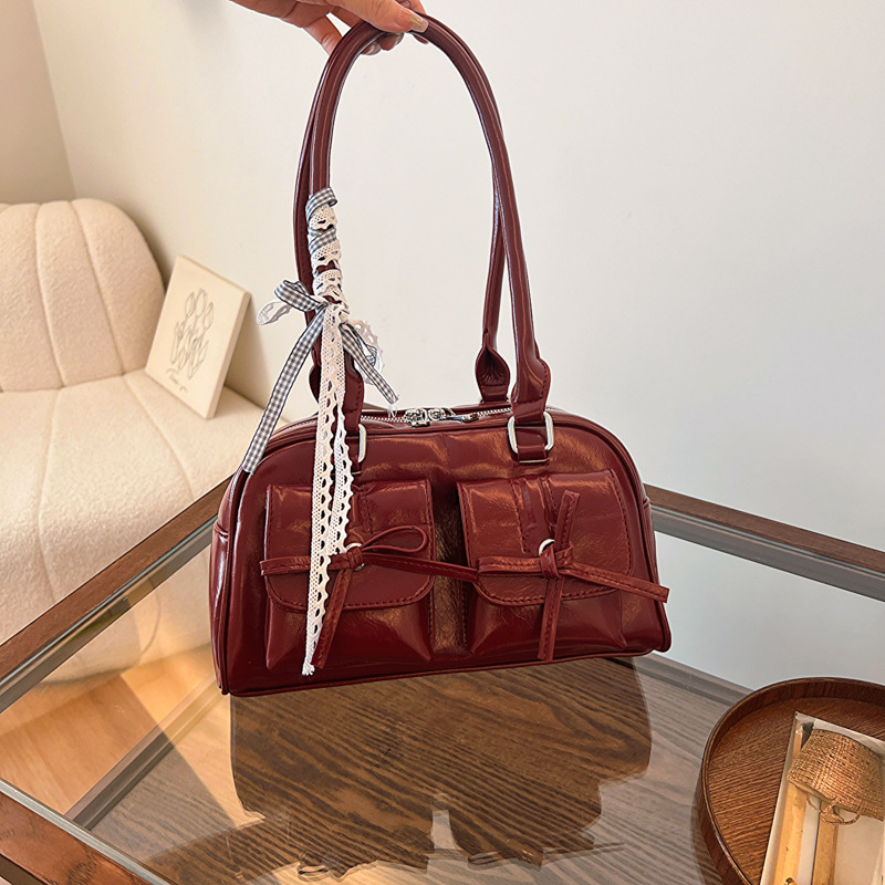 跨境高级感芭蕾风腋下包包女2024新款小众波士顿包蝴蝶结枕头包潮