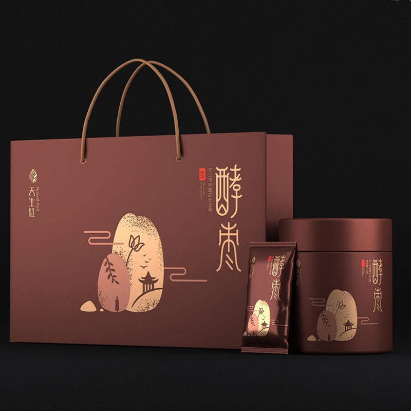 酵素粉包装纸罐棕色烫金圆筒纸罐冲调保健粉剂食品包装盒设计
