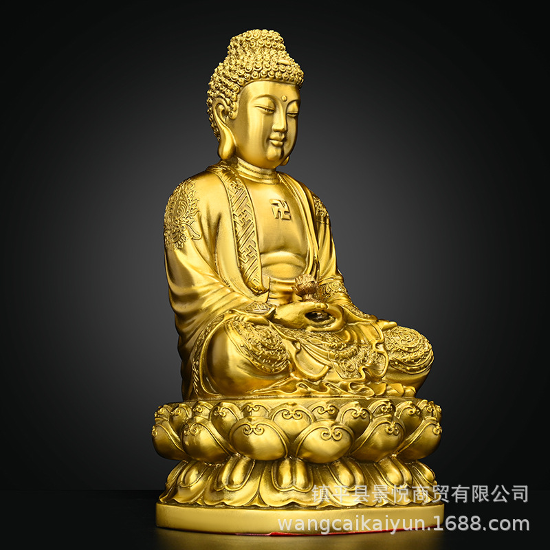 阿弥陀佛摆件纯铜坐莲花释迦牟尼佛祈福家用大号手捧莲花铜像