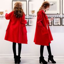 遮肉毛呢外套女2023春秋新款韩国女装时尚宽松中长款红色呢子大衣