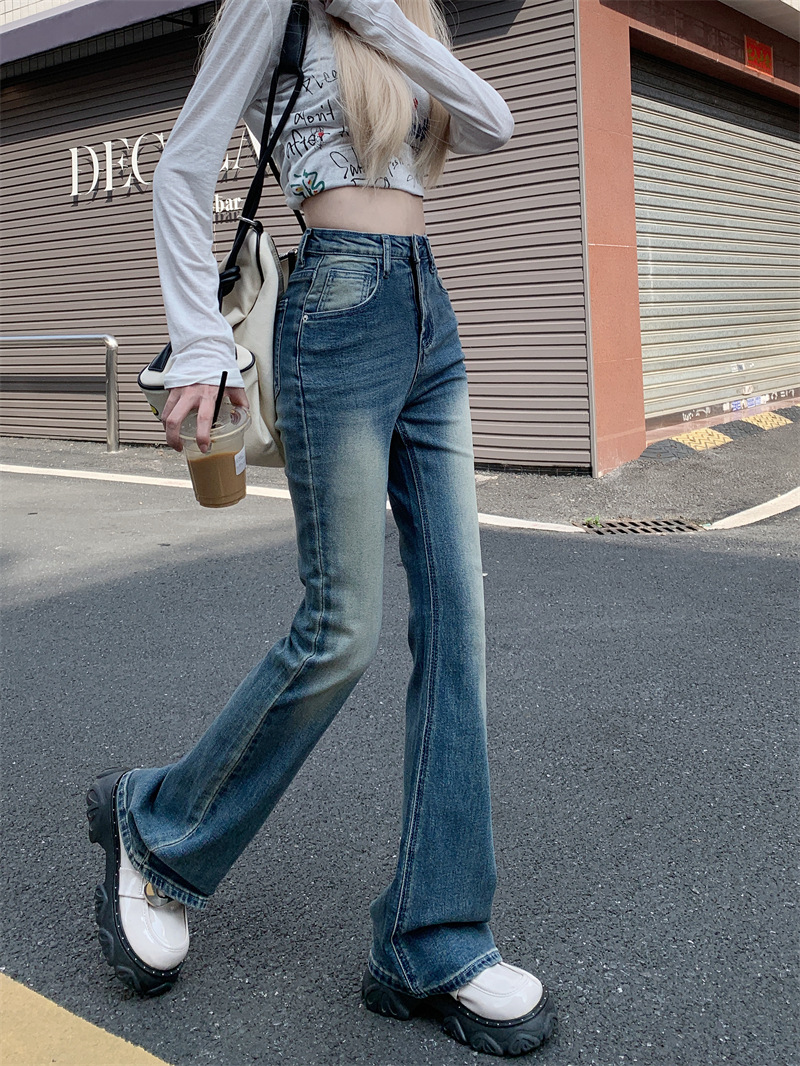 Real Shot Autumn New Brushed White Slimming Stretch Mop Pants Women's American High Waist Skinny Jeans