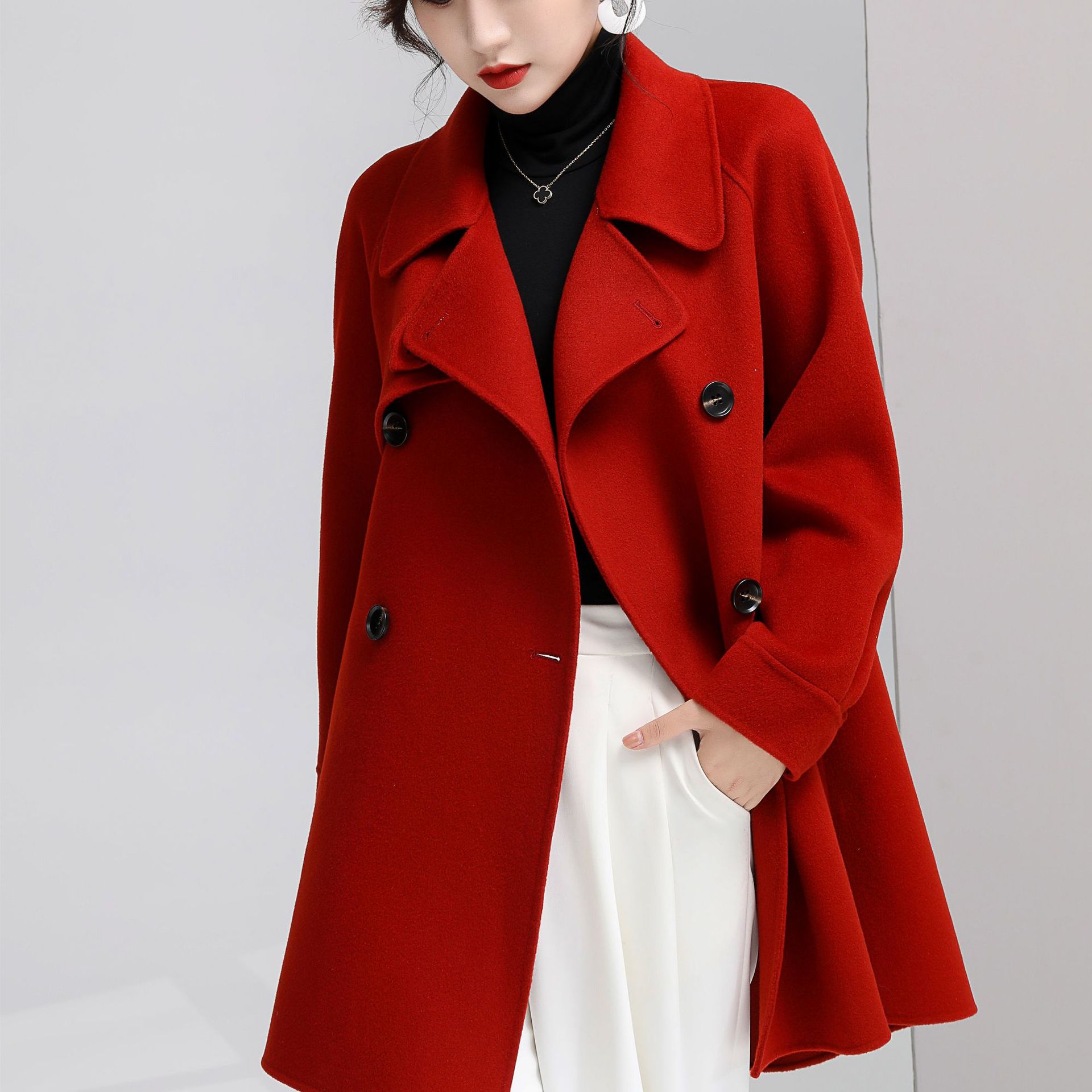 双面羊绒大衣女中长款气质通勤2021冬新款韩版时尚宽松羊毛呢外套