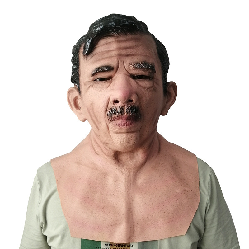 万圣节新款老人面具乳胶头套老爷爷面具光头老人胡子假发恐怖面具