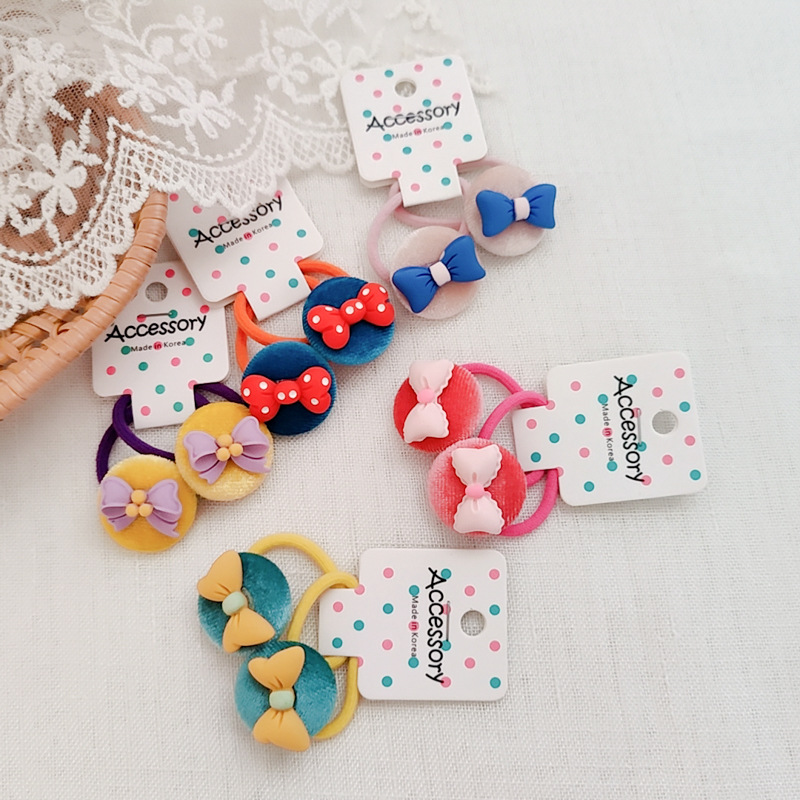 冬少女心可爱蝴蝶结丝绒纽扣儿童发圈女宝宝高弹力扎头发皮筋皮套