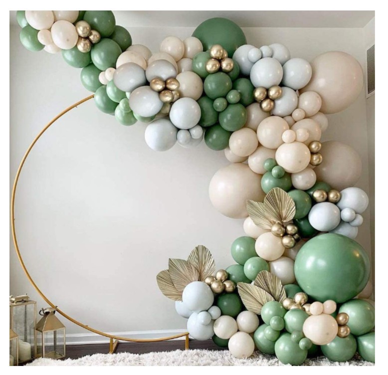 Cross-Border New Arrival Avocado Green Rubber Balloons Package Retro Green Bean Paste Balloon Chain Set Party Layout